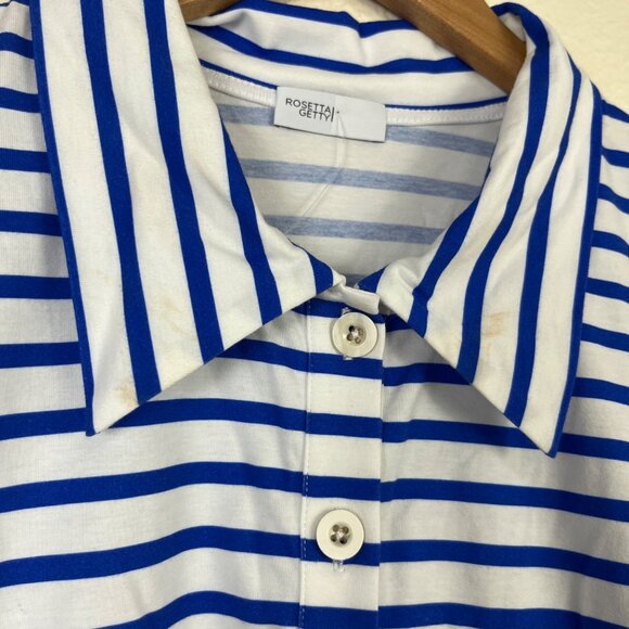Rosetta Getty Half Sleeve Front Botton Polo Shirt Stripe Blue NWT Size XXL - Picture 5 of 9